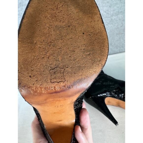 Vintage Biondini Women's sz 8.5 (EU 38.5) Black Snakeskin Heel Boots Italy Rare - Picture 9 of 16